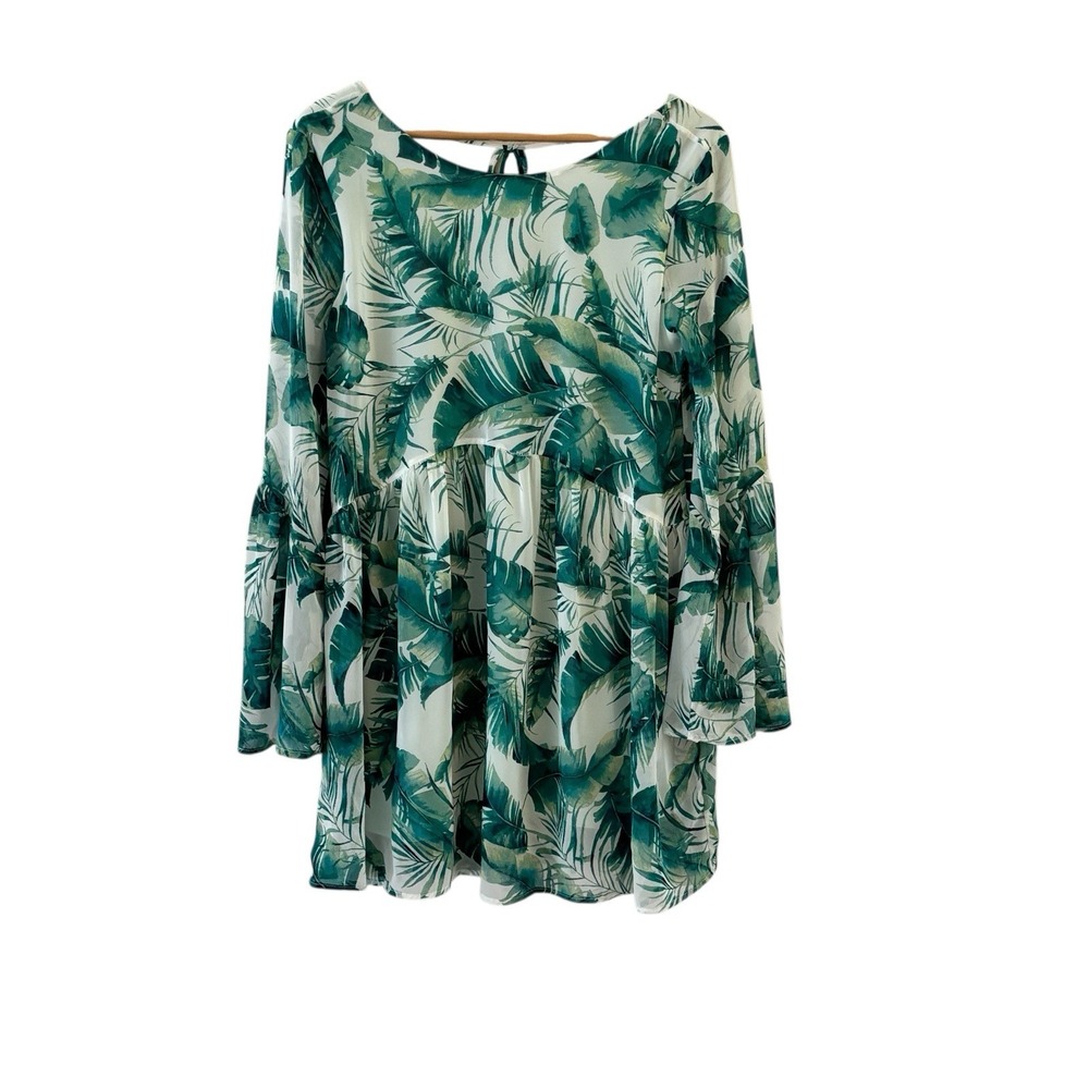 Womens Babydoll‎ Tropical Floral Boho Tunic Top Size M Coconut Girl Resort